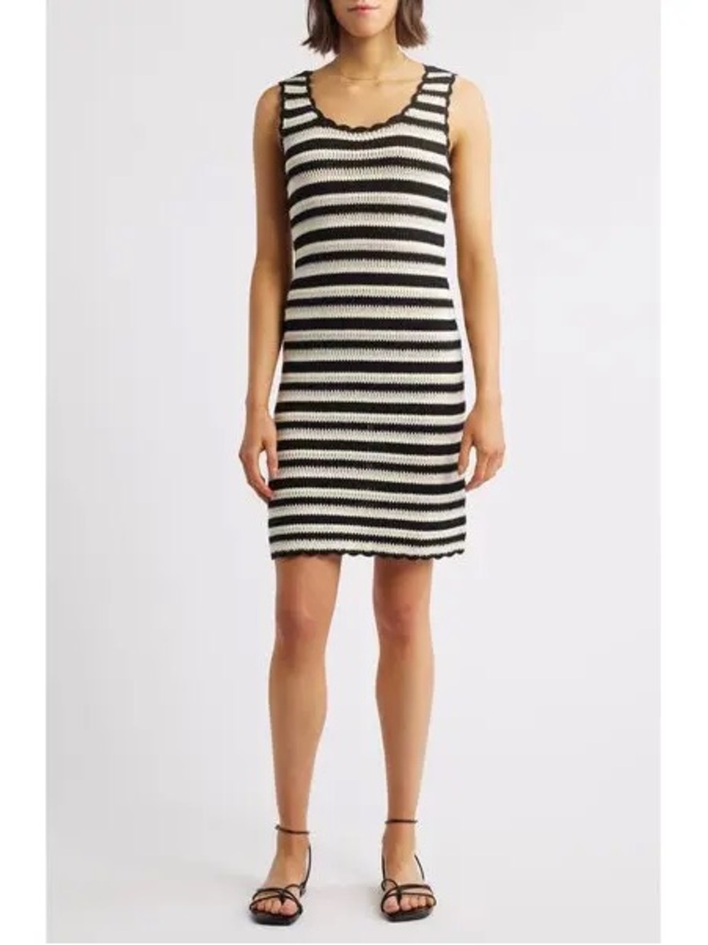 NEW Charles Henry Striped Knit Tank Dress - Black & Cream Size L